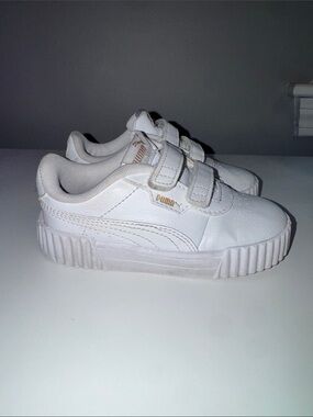 Puma Kids White Leather Hook-and-Loop Sneakers
